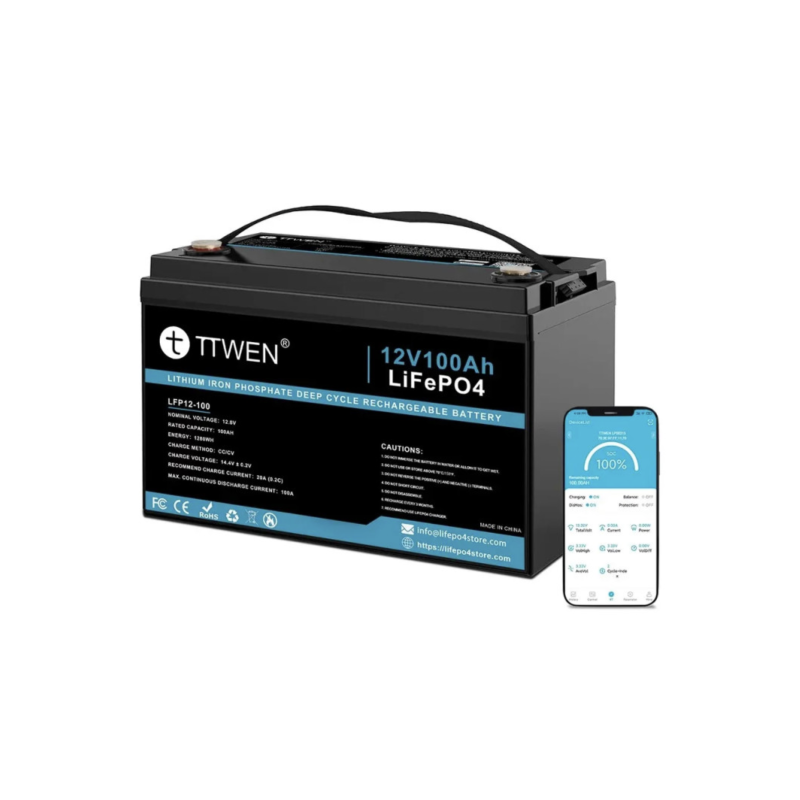 Акумулятор TTWEN 12V 100Аh 1280Wh LiFePO4 + Bluetooth (літій-залізо-фосфатний акумулятор)