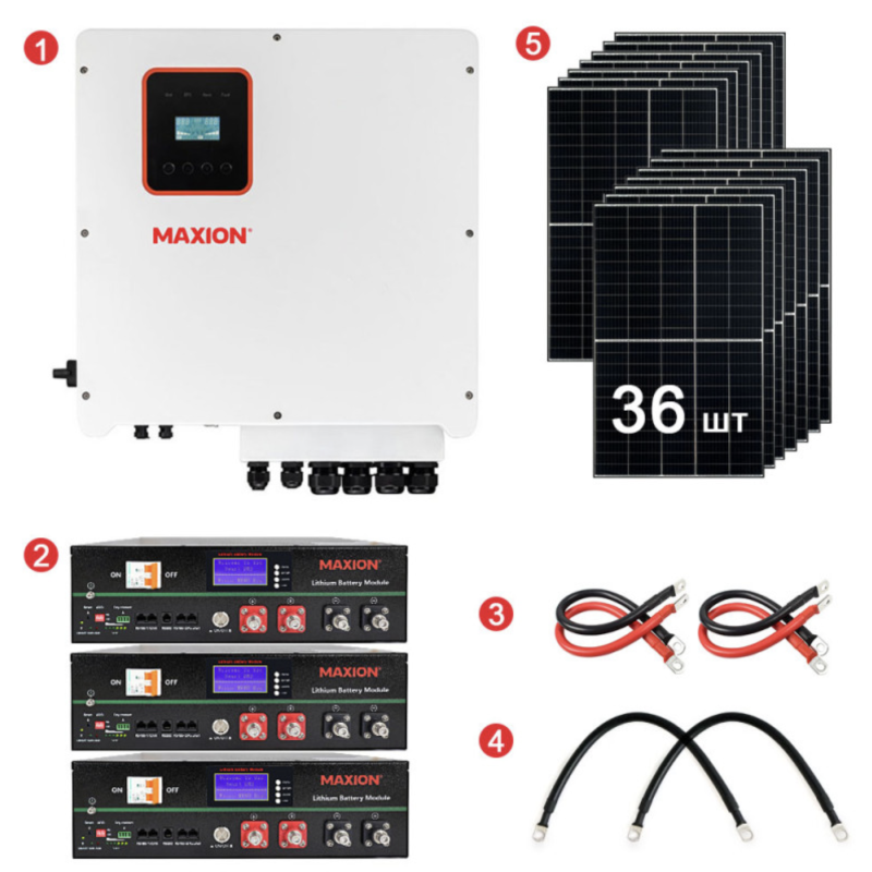 Комплект резервного живлення REVO-12000PV (12kW, 48V + 15kW LiFePO4 + 14.4kW сонячні панелі)