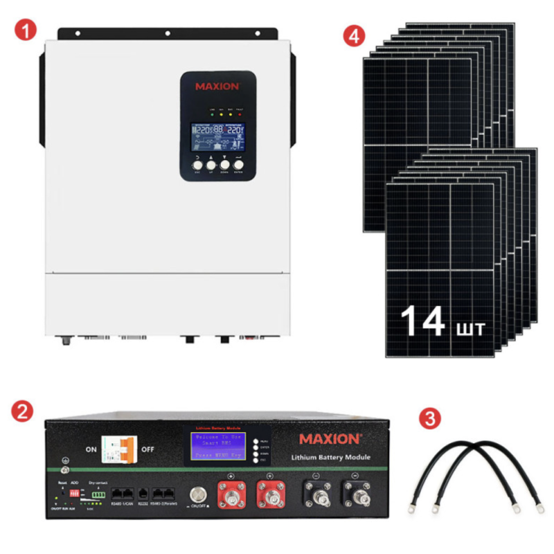 Комплект резервного живлення SMART-5.5kWSUNPV (5,5kW, 48V + 5kW LiFePO4 + 5,6kW сонячні панелі)